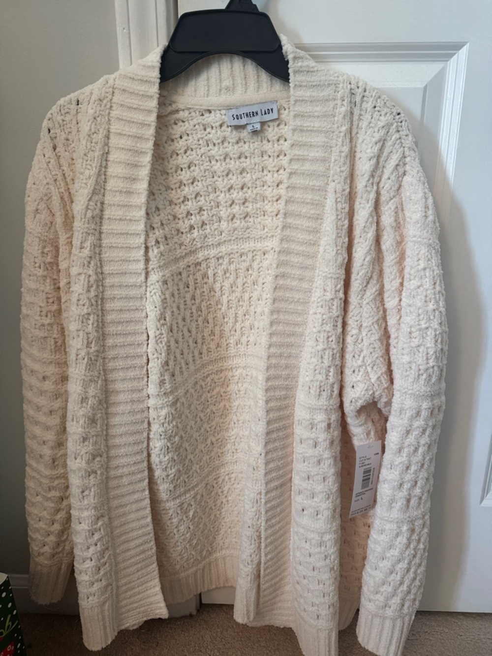 Southern Lady Ivory Open-Front Cable Knit Cardigan